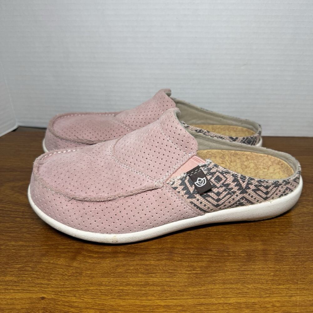 Spenco Women’s Orthopedic Canvas Slip On Mules Shoes Blush Pink Aztec / Size 8D